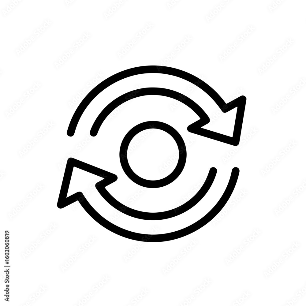 Poster circular arrows signifying refresh or reload action in black outline