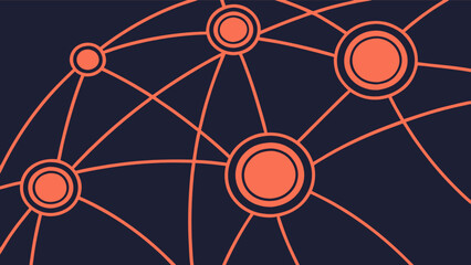 Illustration of a network with interconnected orange circles on a dark blue background design element