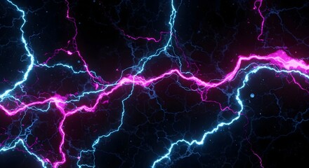 Obraz premium Black Marble with Neon Magenta and Blue Veins – Futuristic Cyberpunk Texture