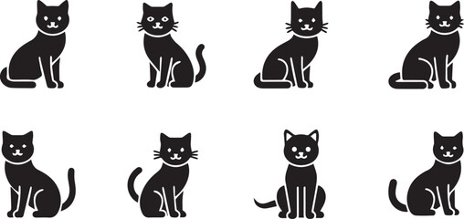 Fototapeta premium Sitting Tabby Cat Silhouette Icon Vector Set – Cute Striped Pet Pose