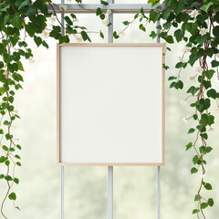 blank canvas mockup in a modern room empty frame design for artwork display customizable wall art presentation stylish interior decor fresh aesthetic greenery background 3d visual template for artists
