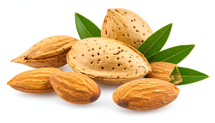 Almonds with leaves with isolated.
