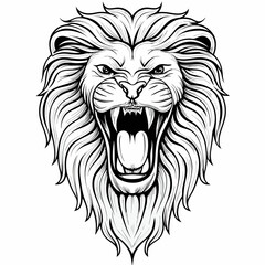 Lion Head Roaring Line Art