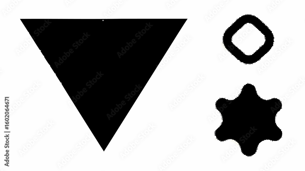 Aufkleber illustration of a triangle pointing down with a rounded square and a starburst shape design