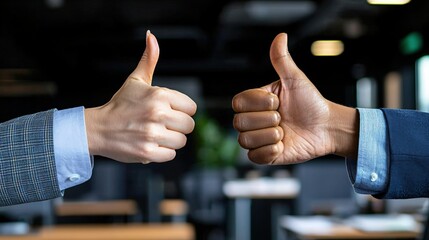 Diverse hands giving thumbs up teamwork, success, and collaboration concept.