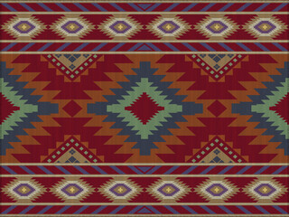 Navajo tribal seamless vector pattern. Native American ornaments. Southwestern decor style. Boho geometric ornaments. Seamless vector pattern. Mexican blanket. Rug. Woven rug illustration.