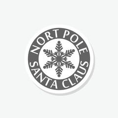 Merry Christmas post stamp Santa Claus from North Pole sticker isolated on gray background