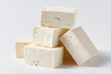 Fresh Unpressed Tofu Blocks on White Background for Cooking Use