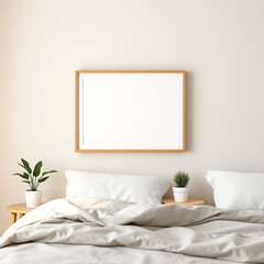 blank frame mockup in a guest room stylish design featuring soft linen wall background in neutral tones ideal for coastal retreat aesthetic seamless poster display perfect for interior decoration insp