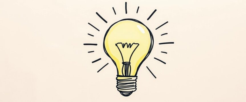 A whimsical hand-drawn sketch of a lightbulb on textured paper, radiating a sense of creative inspiration, brilliant, flash - Powered by Adobe