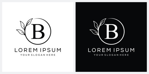 Initial letter B serif font logo design, cosmetics fashion and beauty graphic vector, leaves icon concept © ZRpro