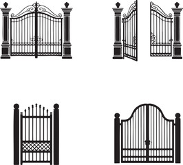 Set of Vintage gate silhouette vector illustration isolated On Transparent Background