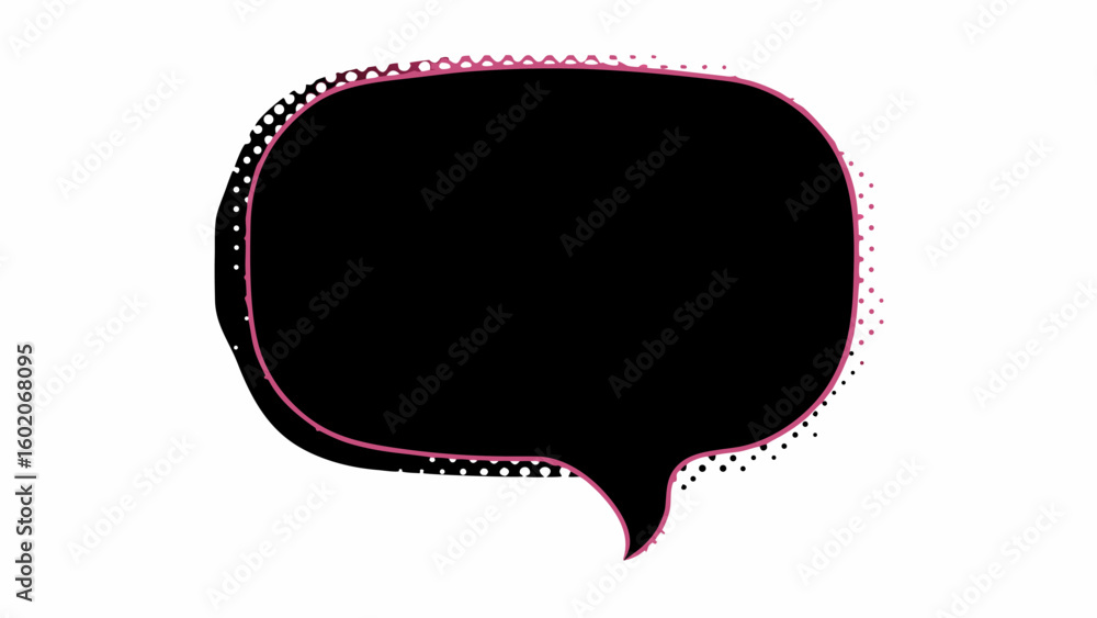 Poster black speech bubble with pink outline and halftone pattern on a white background for communication d