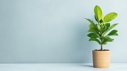 Serene plant in pot against blue wall
