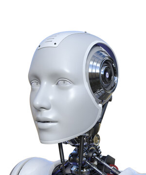 Intelligenza artificiale robot computer umanoide donna su fondo trasparente	