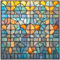 Stained glass art deco panel blue orange hues
