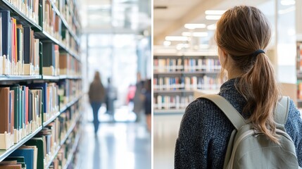 Student in library bookshelves and education concept