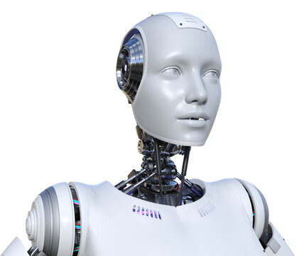 Intelligenza artificiale robot computer umanoide donna su fondo trasparente	