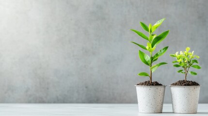 Two young plants in minimalist pots