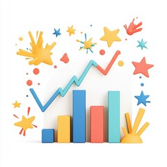 Upward trend colorful 3d bar graph illustration