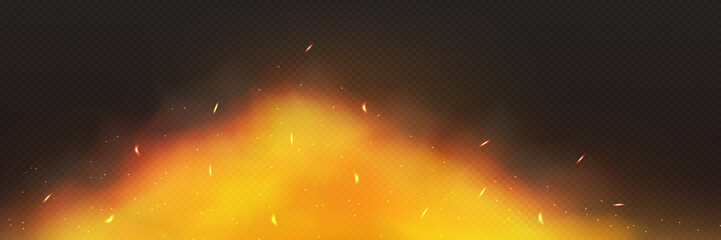 Realistic flame, fire and sparks overlay effect on transparent background. Design of websites, social networks, advertising materials, packaging, games, covers, posters, mobile applications