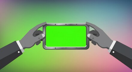 Holding Digital Tablet with Green Screen for Mockup, Editing and Compositing