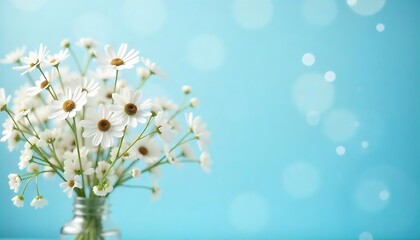 Spring Flowers,  white flowers with bokeh on soft blue, Blooming tree, Daisy Meadow With Butterflies, created with generative ai