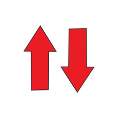 Two red arrows pointing up and down isolated on transparent background