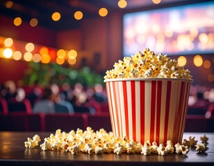 Cinema popcorn in a striped bucket
