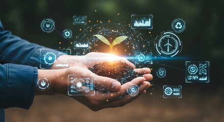 Sustainable agriculture technology concept with digital innovation for environmental care