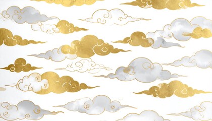 Delicate gold and silver clouds on white