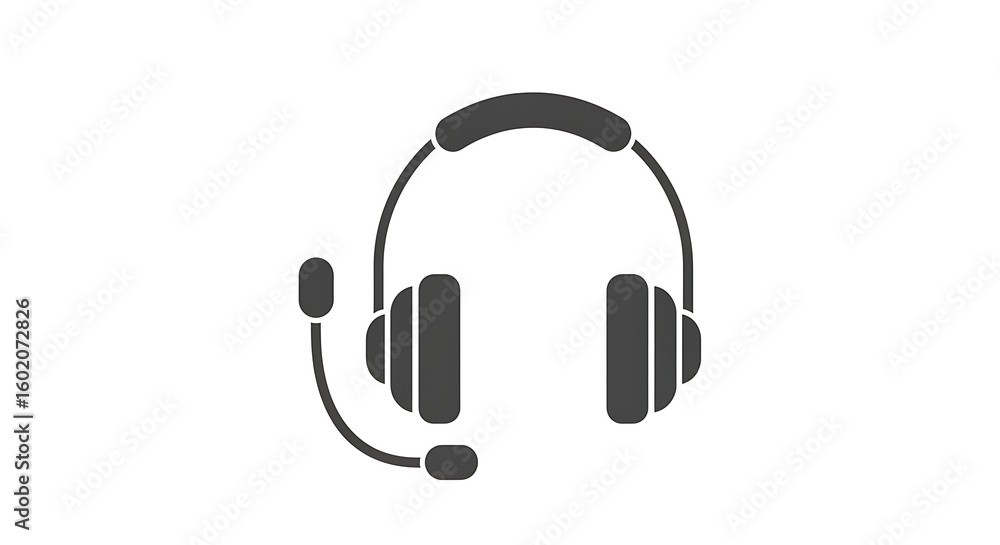 Poster a simple gray headset with microphone icon on a white background in a vector style illustration