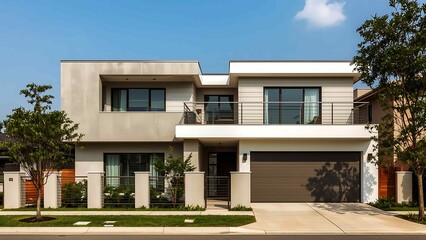 Modern Two-Story House Design: Contemporary Architecture with Balcony and Garage