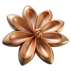 Abstract metallic flower with copper petals on black background