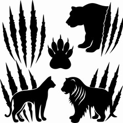 Paw Print and Claw Marks with Animal Silhouettes