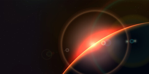 Dark sky background.Space sunrise, good morning world. Sunrise with rays and lens flare
