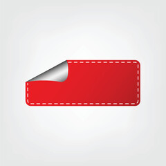 Red Rectangular Sticker Label with Folded Corner and Shadow
