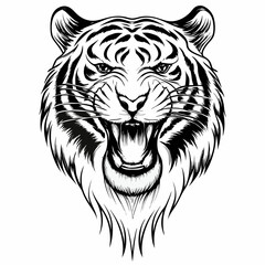 Roaring Tiger Head Grayscale Art