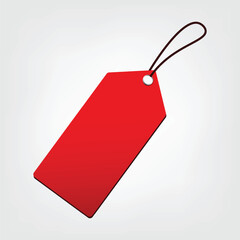 Red Hanging Price Tag Label with String on White Background