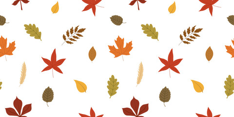Autumn seamless pattern with different leaves. Perfect for wallpaper, gift paper, pattern fills, textile, fall greeting cards, background. Vector illustration.