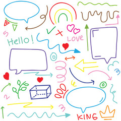 hand drawn potrait background colorful doodle vector set, love, Natural , star, cloud, weather, rainbow, flower, bubble, heart and creative design vector collection.