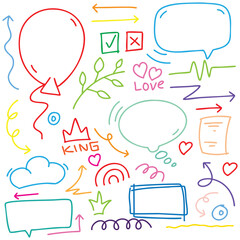 hand drawn potrait background colorful doodle vector set, love, Natural , star, cloud, weather, rainbow, flower, bubble, heart and creative design vector collection.