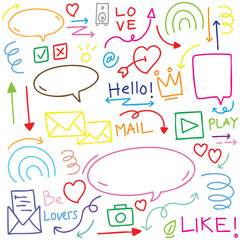 hand drawn potrait background colorful doodle vector set, love, Natural , star, cloud, weather, rainbow, flower, bubble, heart and creative design vector collection.