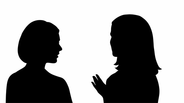 Two women in silhouette facing each other in a conversation with one gesturing with her hand out
