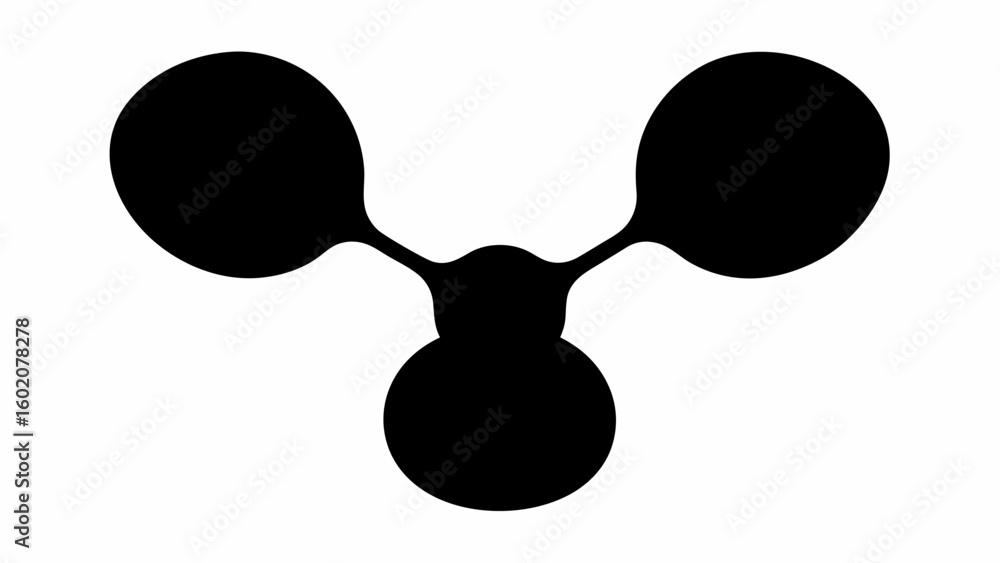 Poster a black and white image featuring three rounded shapes connected at the center in a symmetrical desi