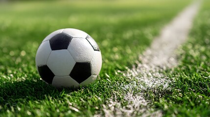 Fototapeta premium Soccer Ball on Lush Green Field: Vibrant Sports Photography