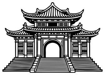 Black and White Chinese Palace Gate Illustration