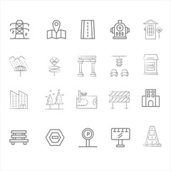 Eco Urbanism Line Icons Set for Sustainable Cities, Renewable Energy, Green Architecture, Smart Transport, and Environmental Urban Planning
