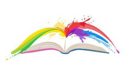 Colorful book illustration for education and creativity with rainbow paint splashes and open pages design