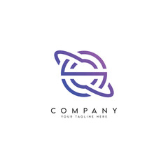 Letter S logo design with orbit ring planet style vector icon.